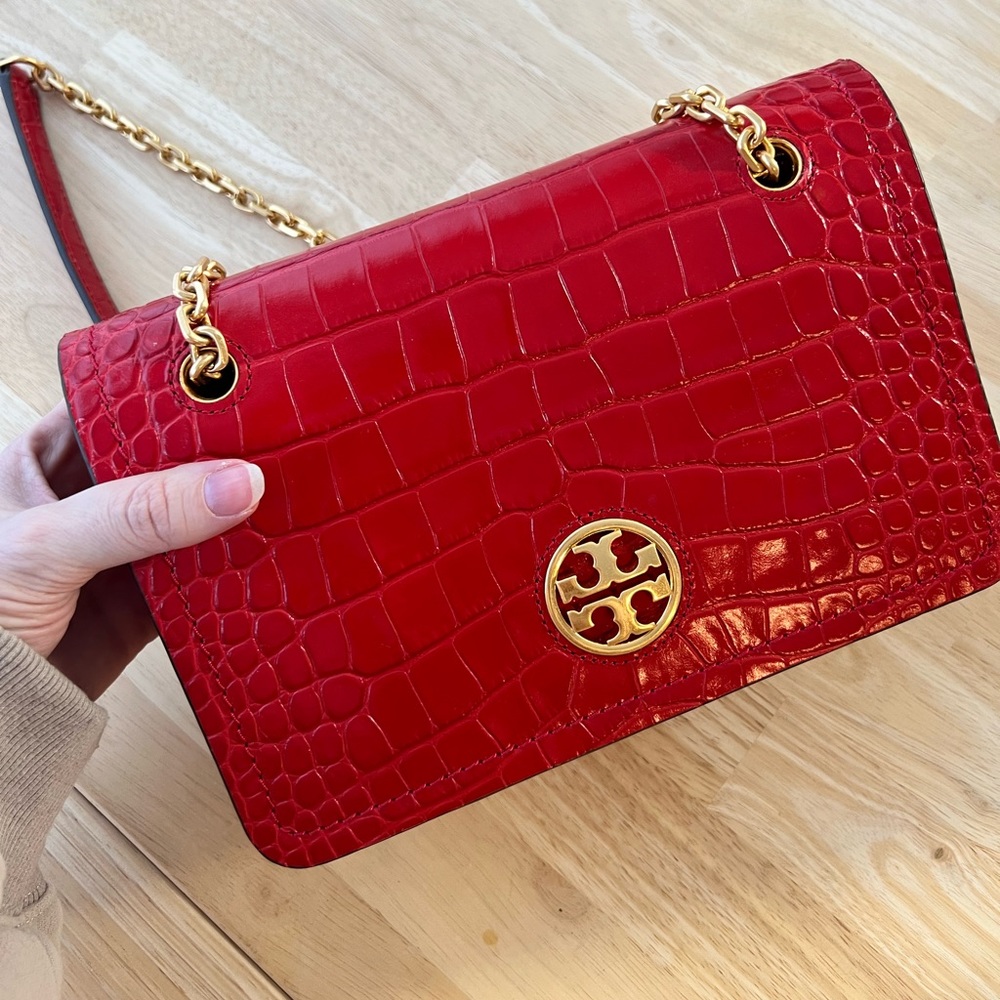 Tory Burch Carson Croc Embossed Leather Crossbody handbag